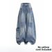 Men's Patchwork Cargo Jeans Straight Leg Loose Fit Large Pockets Trendy Cool American High Street Style_mkmklike.com