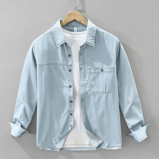 Denim Retro Long Sleeved Shirt For Men, Fashionable And Versatile, Artistic And Casual Loose Top_mkmklike.com