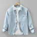 Denim Retro Long Sleeved Shirt For Men, Fashionable And Versatile, Artistic And Casual Loose Top_mkmklike.com