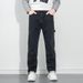 Black Straight Leg Zipper Jeans Autumn Winter Workwear Multi Pocket Young Men Street Style Versatile Simple Denim Pants_mkmklike.com