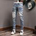 Men's Clothing Slim Fitting Skinny Elastic Long Pants Men's Stitching Hole Patches_mkmklike.com