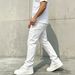 Men's White Stretch Slim Fit Jeans With Raw Hem & Patch Details - Urban Streetwear Denim Pants_mkmklike.com