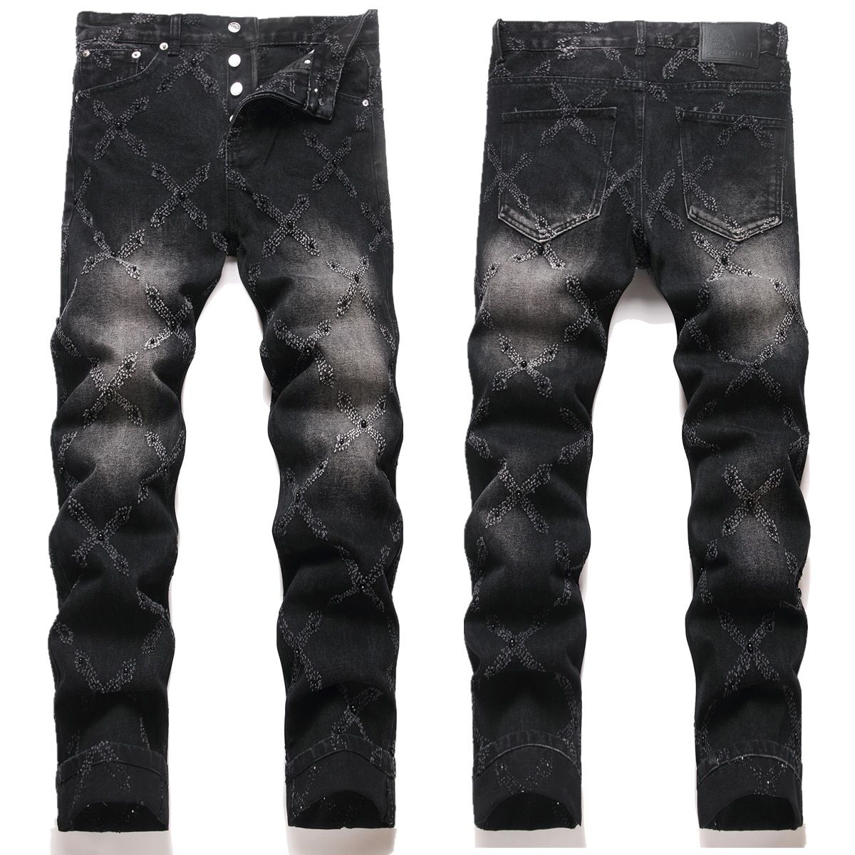 American Denim Trendy Brand New Heavy Craft Black Pearl Youth Men's Slim Fit Personality Street Style Skinny Pants_mkmklike.com