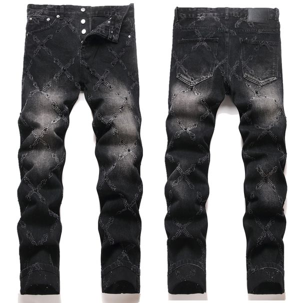 American Denim Trendy Brand New Heavy Craft Black Pearl Youth Men's Slim Fit Personality Street Style Skinny Pants_mkmklike.com