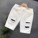 Patch Ripped Denim Trendy Brand Loose Straight Five Quarter Pants Men's Summer Thin White Casual Shorts_mkmklike.com