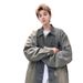Pulse Pulse Distressed Washed Vintage Blue Denim Jacket For Men, Spring Autumn, Minimalist Style, High-End Feel, Turn-Down Collar,_mkmklike.com