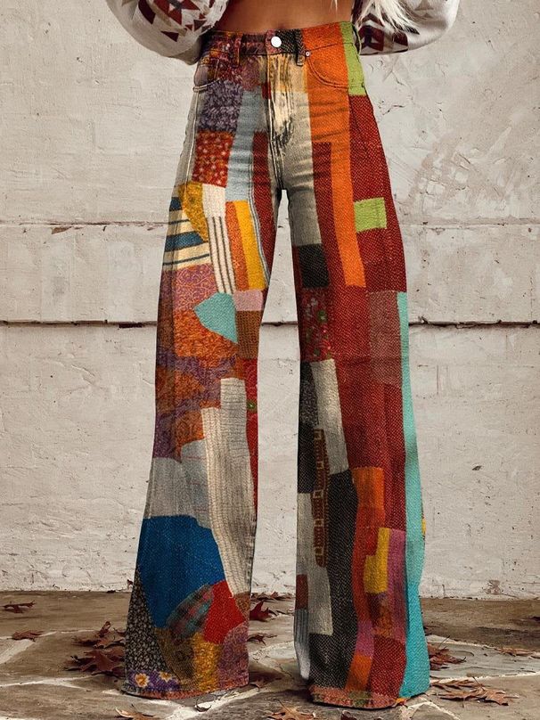 Summer Thin Bell Bottom Pants for Women 3D Digital Print One Piece Denim Trousers Hot Selling Fashionable Ladies' Clothing_mkmklike.com