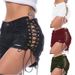 Distressed High-Waisted Ripped Denim Shorts For Women – Edgy Gothic Punk Style With Eyelet & Bandage Details (Black/White/Red/Blue/Army Green, S-XXL)_mkmklike.com