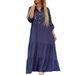 women's clothing fresh and sweet lapel solid color swing long sleeves casual cotton and linen long dress_mkmklike.com