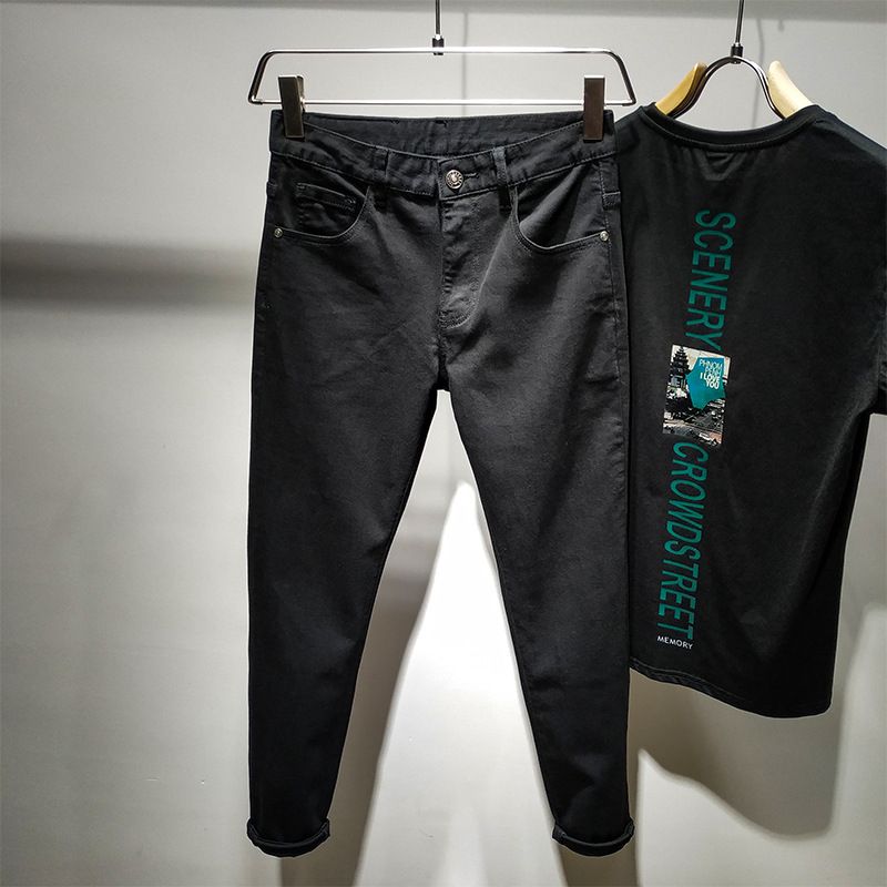 Men's Clothing Men's Slim Fit Tapered Leg Stretch Ripped Jeans Trendy Versatile Cropped Pants High End Washed Summer Style_mkmklike.com