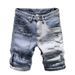 Ripped Denim Shorts For Men In Summer, Thin Print, Scraped And Slim Fit, Versatile Korean Style Trendy Cropped Pants_mkmklike.com