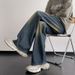 Suitable For All Seasons Vibe Style Men Dark Blue Washed Gradient Jeans High Street Straight Slim Fit Flared Pants_mkmklike.com