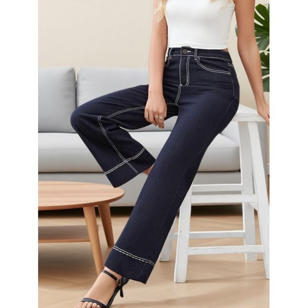 High Waisted Straight Leg Jeans for Women Dark Navy Blue with High Stitch Decoration New Style 2025 Factory Direct Wholesale_mkmklike.com