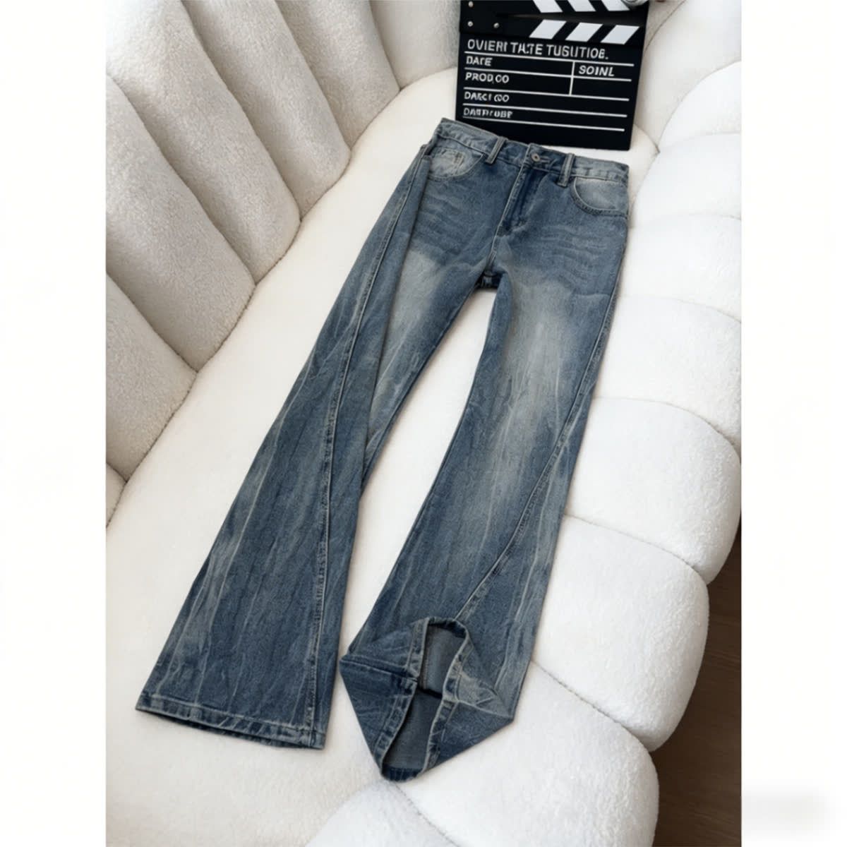 Vintage Light Blue Flared Jeans High Waist Stretch Bootcut Denim Pants Men's Retro 70s Silhouette Casual Summer S-3XL_mkmklike.com