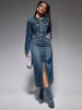 K Women's Lapel Button Long Sleeved Slit New Denim Long Dress_mkmklike.com