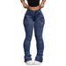 Women's High Waist Stretch Denim Pants With Side Pleats Retro Workwear Stacked Jeans In Vintage Blue_mkmklike.com