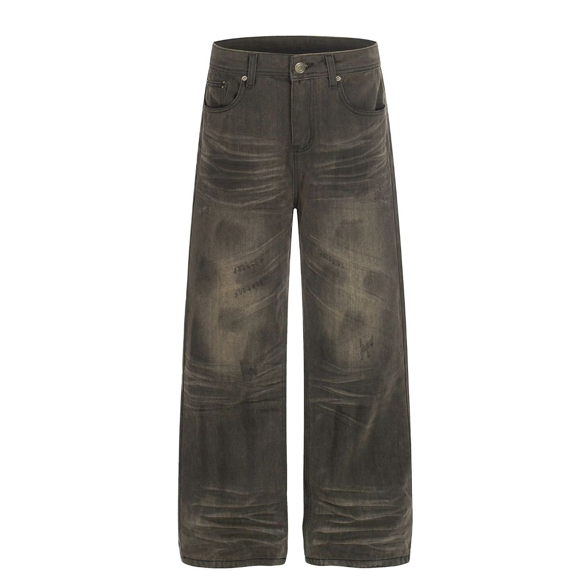 Men's High-Waist Distressed Jeans High Street Style Loose Fit Height Enhancing Retro Streetwear_mkmklike.com