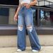 Women's High Waist Loose Fit Ripped Denim Jeans - Street Style Distressed Wide Leg Pants With Stretch Comfort_mkmklike.com