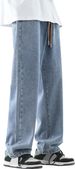 Men's Regular Fit Straight Leg Jeans Casual Drawstring Elastic Waist Denim Pants Lightweight Carpenter Jean_mkmklike.com
