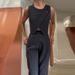 Women's Clothing solid color round neck button top temperament straight pants suit_mkmklike.com