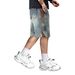 Men's Retro Blue Shorts Decorative Button Details 5 Inch Inseam Loose Straight Leg Casual Breathable Summer Shorts_mkmklike.com