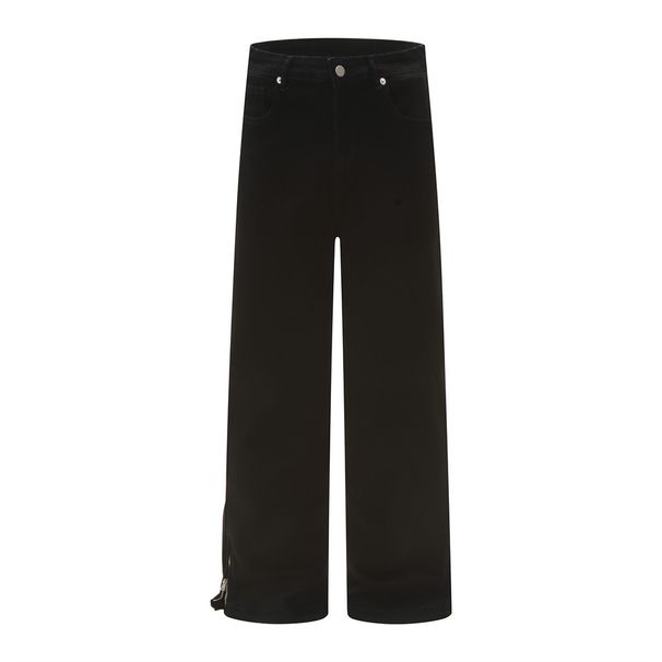 American Street Style Jeans For Men, Hippie Vibes, Versatile Loose Casual With Zipper And Slits, Straight-Leg Long Pants_mkmklike.com