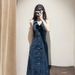 Hanging Neck And Shoulder Strap Denim Dress For Children's Summer 2025 New Style French High-End Temperament Slim Fit_mkmklike.com