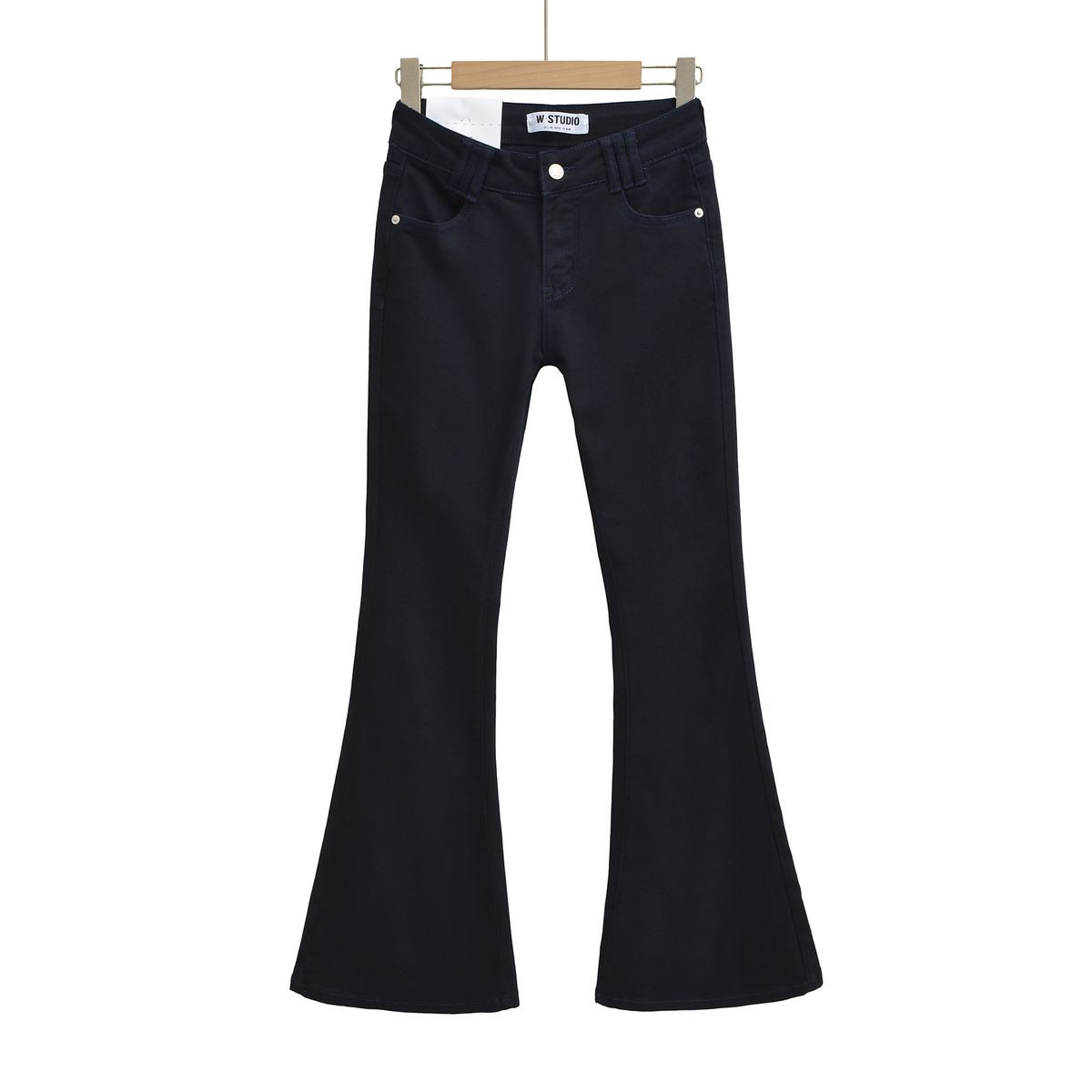 Women's High-Waisted Flared Jeans - Vintage Horsehoof Hem Denim Pants In Black/Navy/Brown (XS-L) | Retro Stretch-Free Polyester For Petite Frames_mkmklike.com