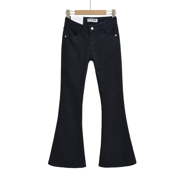 Women's High-Waisted Flared Jeans - Vintage Horsehoof Hem Denim Pants In Black/Navy/Brown (XS-L) | Retro Stretch-Free Polyester For Petite Frames_mkmklike.com