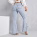 Light Blue Washed Lace up Flared Jeans for Women Slim Fit Floor Length Drawstring Hem YT10_mkmklike.com