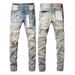 Unisex Y2K Stacked Flared Jeans, Vintage Mud Fade, White Splatter & One Ripped Knee, Breathable For Summer_mkmklike.com