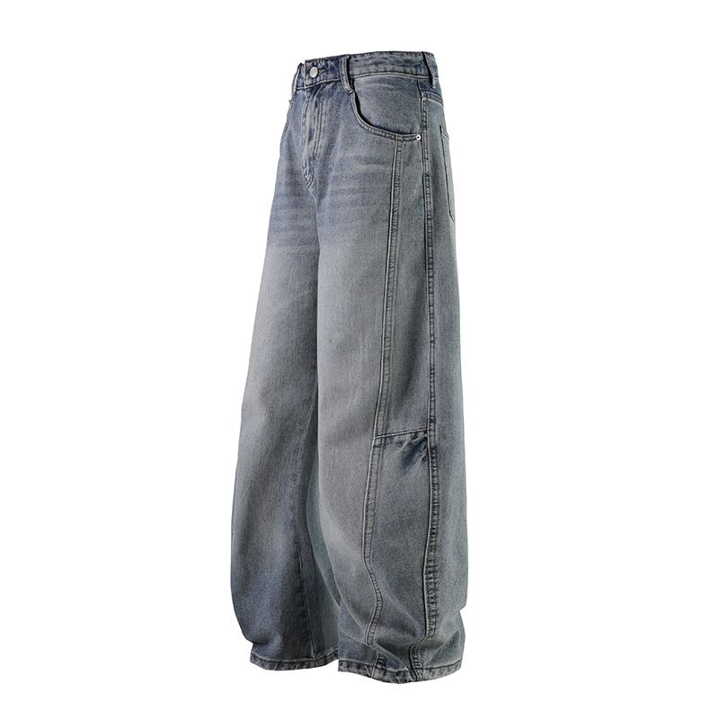 Nordmann Muqiu Clothing | American Style Scimitar Baggy Retro Washed Distressed Jeans Men's Trendy Brand Patchwork Wide-Leg Pants_mkmklike.com