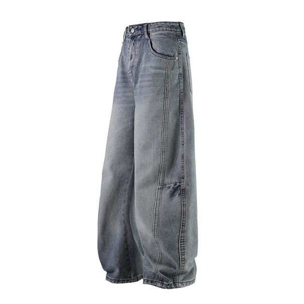 Nordmann Muqiu Clothing | American Style Scimitar Baggy Retro Washed Distressed Jeans Men's Trendy Brand Patchwork Wide-Leg Pants_mkmklike.com