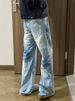 Washed Blue Straight Jeans For Men, Spring And Autumn American High Street Vibe , Clean Fit Curved Hem Flared Long_mkmklike.com