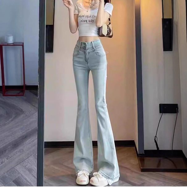 American Retro Light-colored Flared Jeans For Women, 2025 Autumn And Winter New Style, High-waisted, Hip-lifting,_mkmklike.com