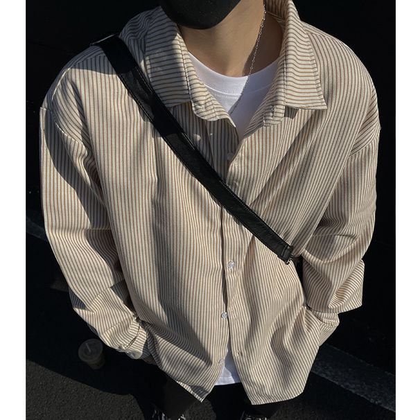 Striped Denim Shirt Men, Layered Ide, 2025 New American Style Loose Clean Fit Spring And Autumn Jacket For Teenagers_mkmklike.com