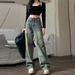 Women's Vintage High-Waisted Wide-Leg Jeans – Relaxed Fit, Retro Blue, No Stretch For Casual & Streetwear_mkmklike.com