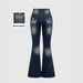 European American Cross-border Hot-selling Women's Clothing: Slim-fit, Slightly Flared Jeans With Back Pocket Embroidery_mkmklike.com