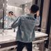 BOY Men's Denim Korean Style Spring Autumn Loose Fit Handsome Casual Jacket Embroidery Trendy Brand European American_mkmklike.com