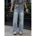 Men's Ripped Jeans High End Feel Loose Wide Leg Straight Long Pants Cool Casual Summer Style Reverse Closure_mkmklike.com