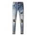 Men's Clothing Street Fashion Men's Jeans Distressed Light Blue Patch Hip Hop Slightly Elastic Slim Fit Skinny Jeans Men's Trend_mkmklike.com