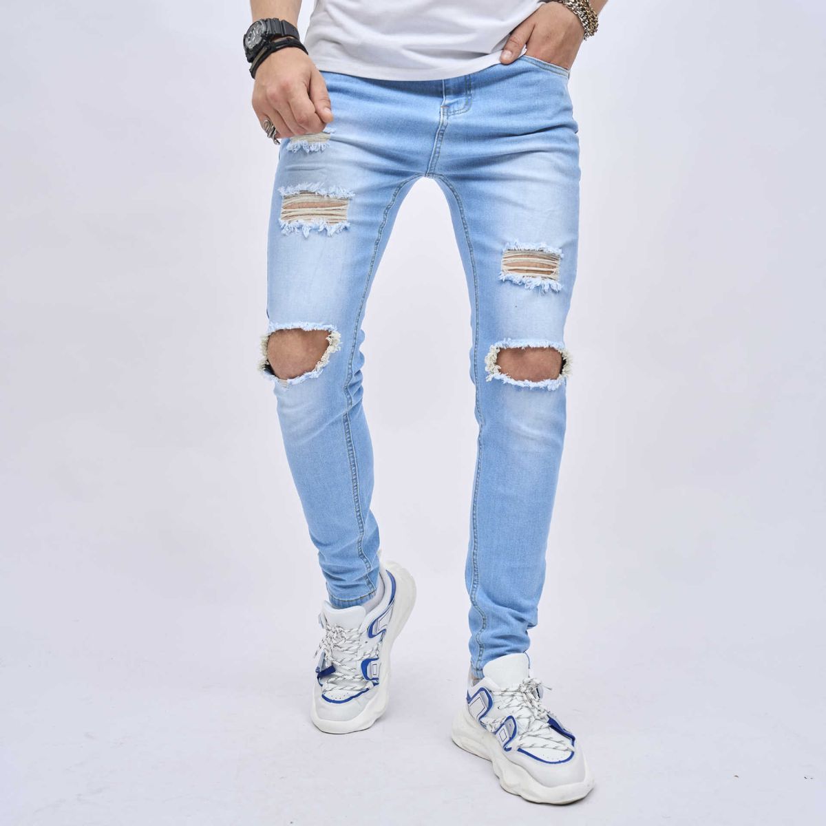 Men's Clothing Jeans Trend Casual Ripped Slim Fit Small Foot Stretch Men's Pants Selfie_mkmklike.com