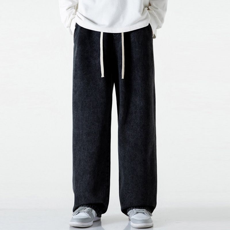 Muqiu Men's Clothing | Autumn And Winter New Xintang Jeans Men's Loose Straight High Street Elastic Waist Casual Wide Leg Pants_mkmklike.com