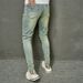 New Autumn Men's Jeans Casual Perforated Letter Slim Fit Small Foot Elastic Pants_mkmklike.com