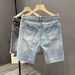 Ripped Denim Shorts For Men In Summer, Thin Loose Casual Mid Length Pants, 2024 New Trendy Brand, Cool And Stylish Five_mkmklike.com