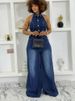 K New Collar Hanging Neck Single Breasted Backless Denim Jumpsuit For Women_mkmklike.com