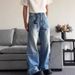 Men's Clothing Retro Denim Jeans Summer Wash Pleated Casual Loose Wide Leg Slimming Floor Length_mkmklike.com