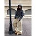 Voguo Relay Women’s Khaki Jeans – American Letter Print Wide-Leg Straight Pants With Retro Design & High Waist_mkmklike.com