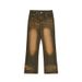 High Street Vibes Mud Yellow Dyed Washed Vintage Jeans American Style Straight Loose Cleanfit Floor-Length Pants_mkmklike.com