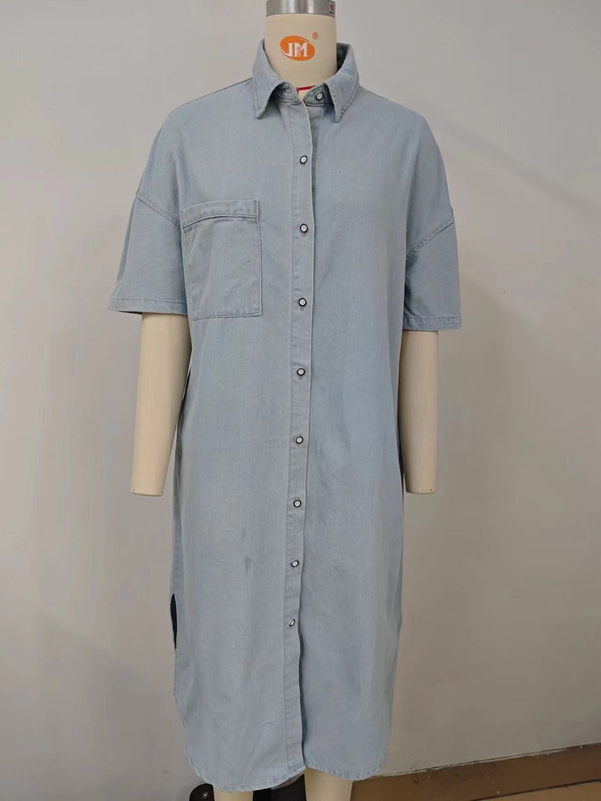 K Women's New Loose Denim Short Sleeved Long Skirt Dress_mkmklike.com